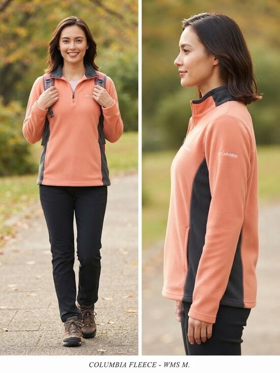 Columbia Sweaters - Columbia Sportswear Orange Peach & Grey 1/4 Zip Fleece Pullover Sweater Medium